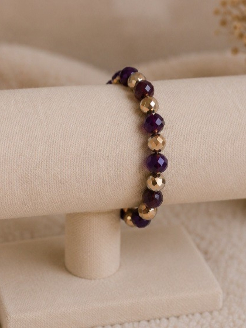 Handmade Brown & Gold Beaded Bracelet | Neutral Stretch Bracelet